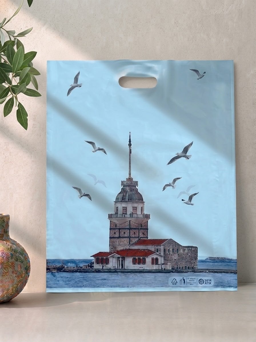 Baskılı Mağaza Poşeti - Takviyeli - Kız Kulesi 33x45 cm