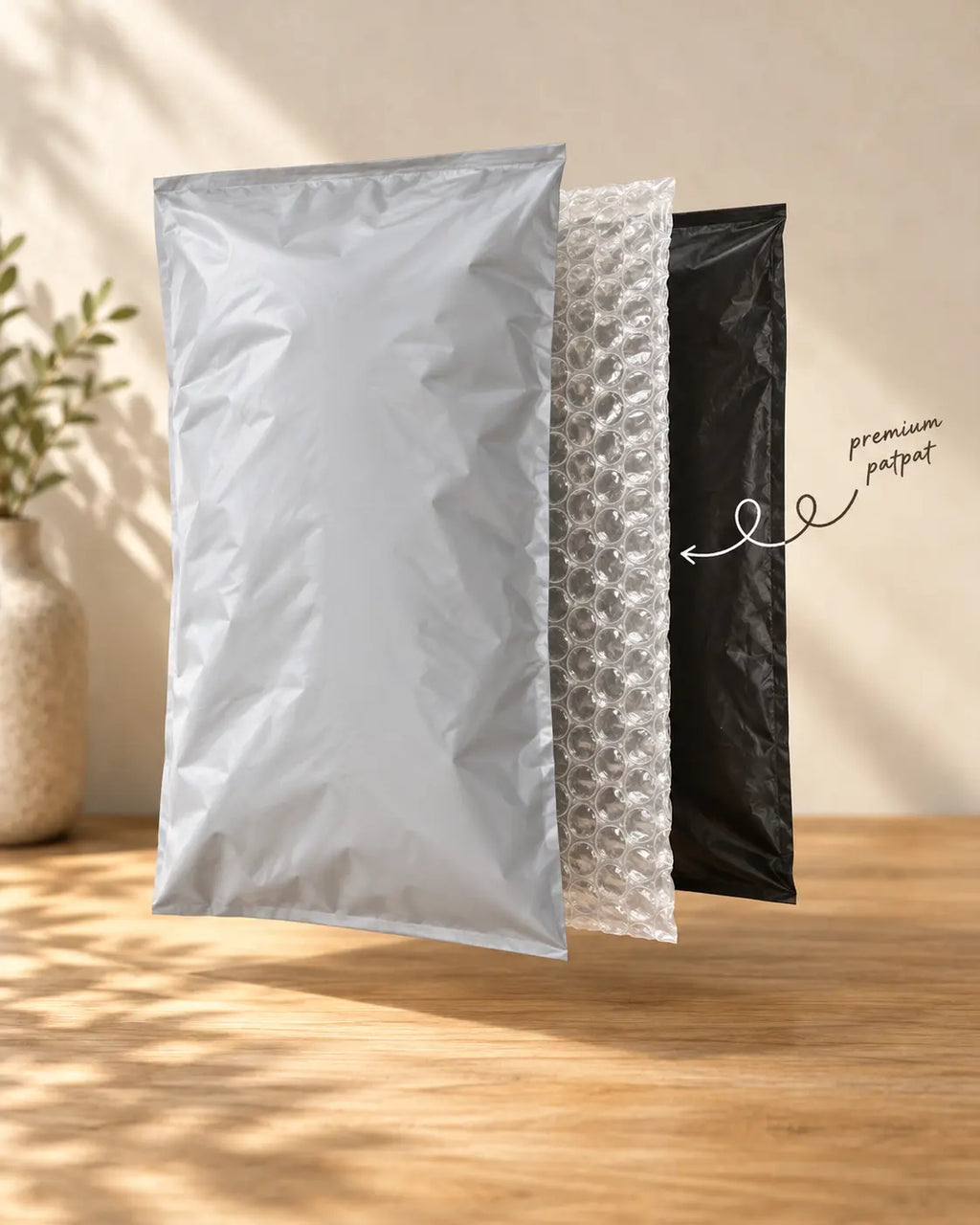 Balonlu Bantlı Kargo Poşeti - Dışı Gri İçi Patpatlı